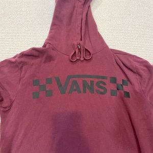 Vans Cropped Hoodie, size small, burgundy with black lettering.